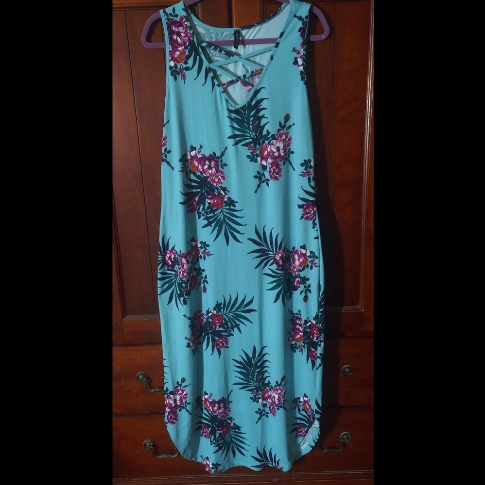 KRISTIN NICOLE Turquoise Blue Floral Maxi Dress Size 2X